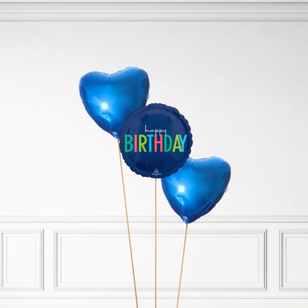 Happy Birthday - Helium Heart Balloon Bunch