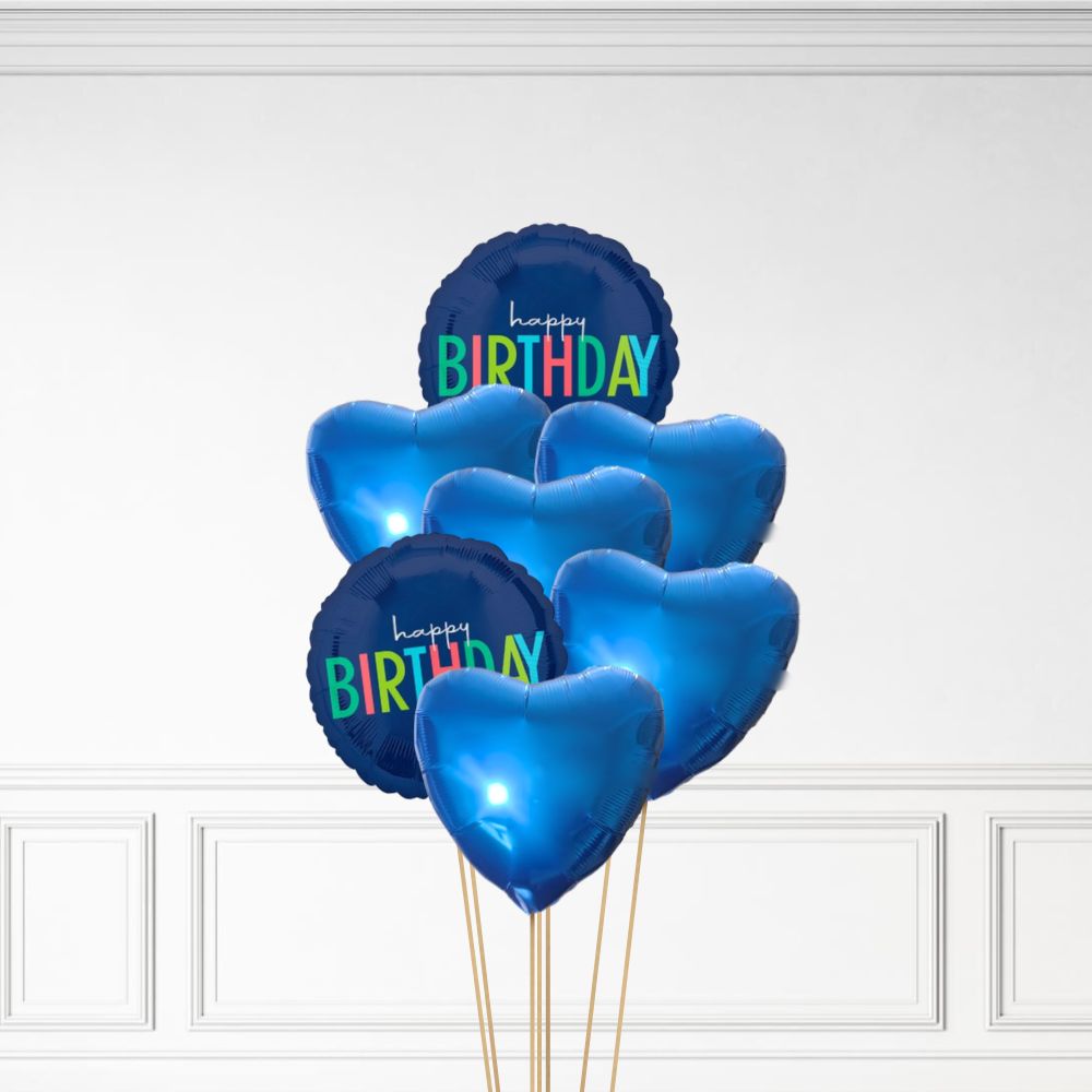 Happy Birthday - Helium Heart Balloon Bunch