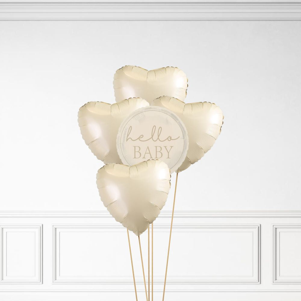 Hello Baby - Helium Heart Balloon Bunch