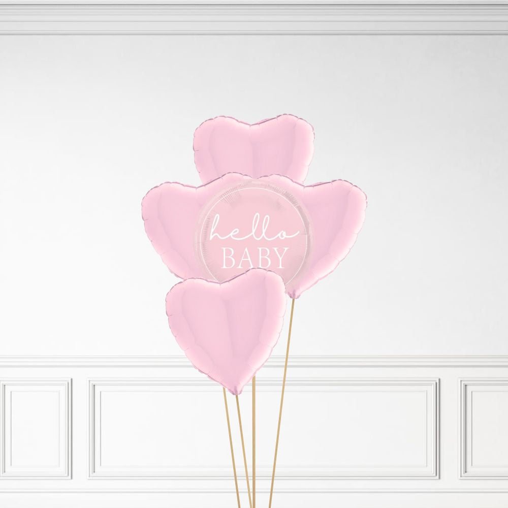 Hello Baby - Helium Heart Balloon Bunch