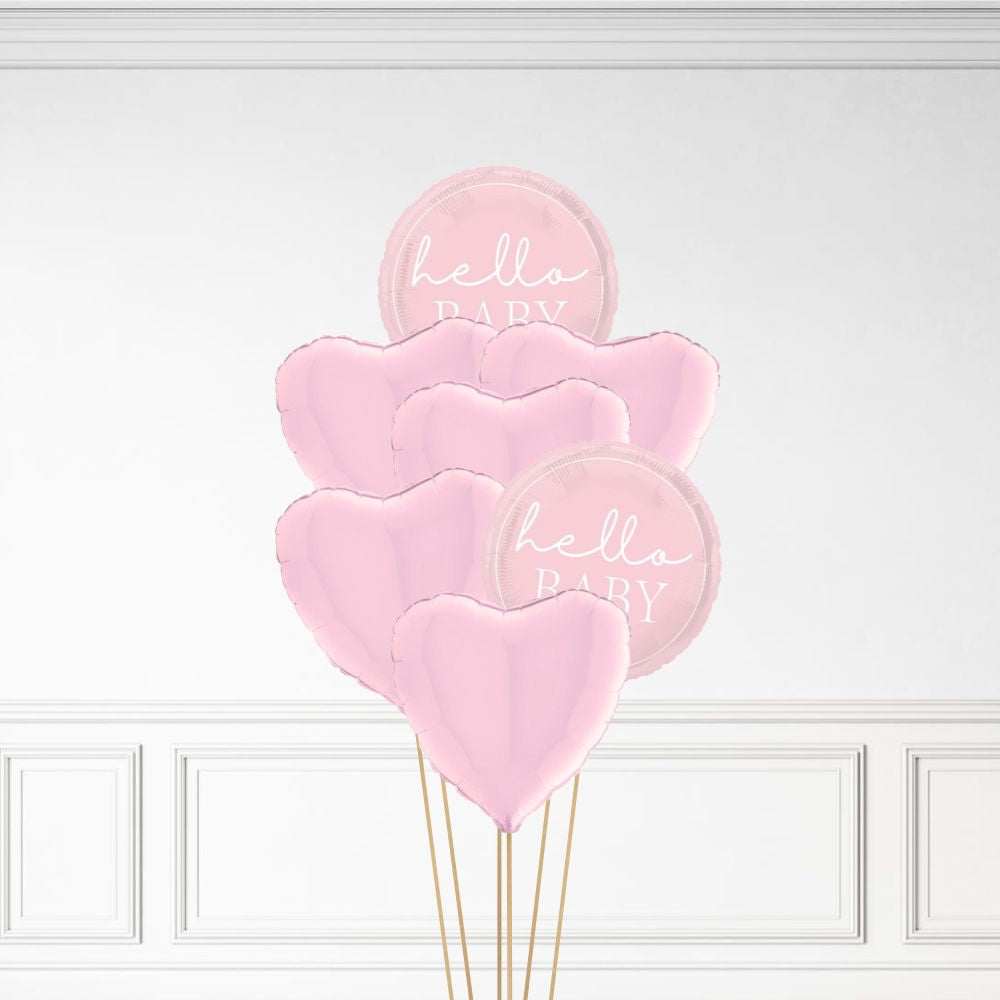Hello Baby - Helium Heart Balloon Bunch