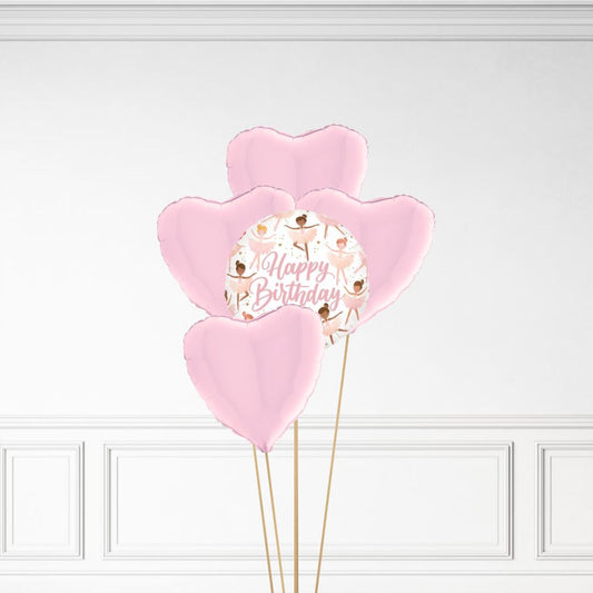 Happy Birthday - Helium Heart Balloon Bunch