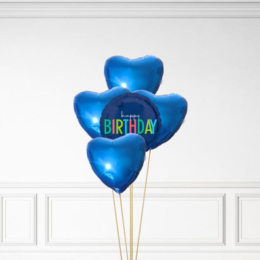 Happy Birthday - Helium Heart Balloon Bunch