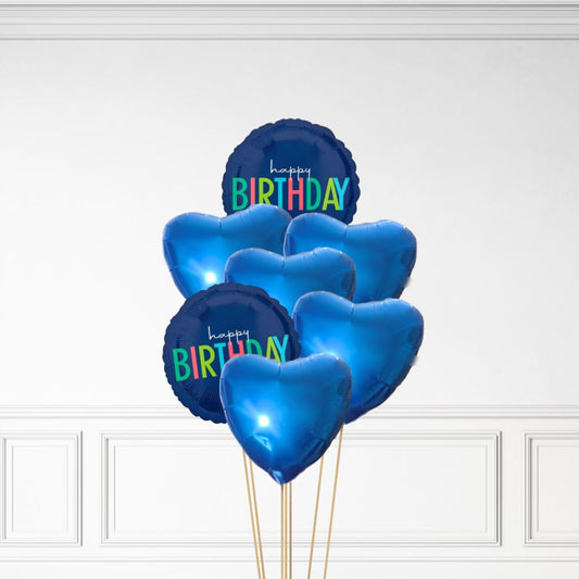 Happy Birthday - Helium Heart Balloon Bunch