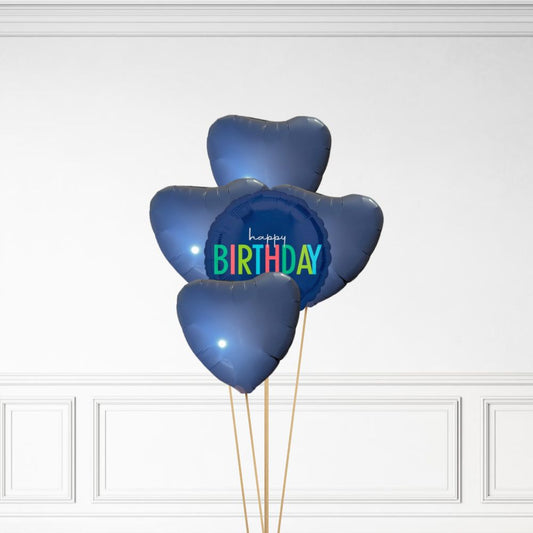 Happy Birthday - Helium Heart Balloon Bunch