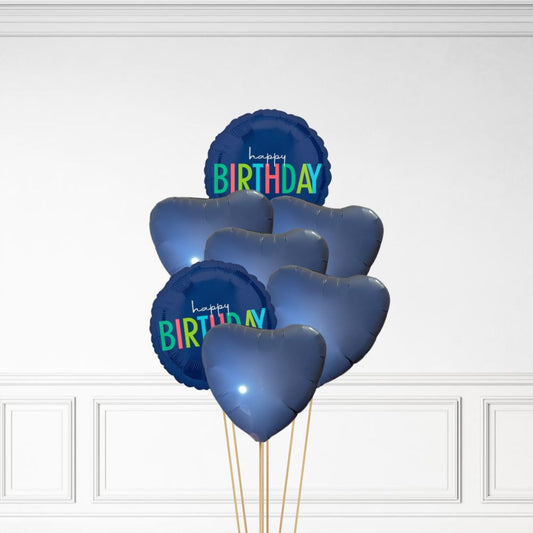 Happy Birthday - Helium Heart Balloon Bunch