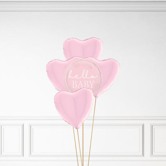 Hello Baby - Helium Heart Balloon Bunch
